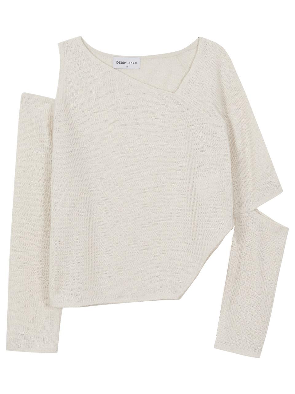 DIAGONAL LINE CUT-OUT SLEEVE TOP_IVORY