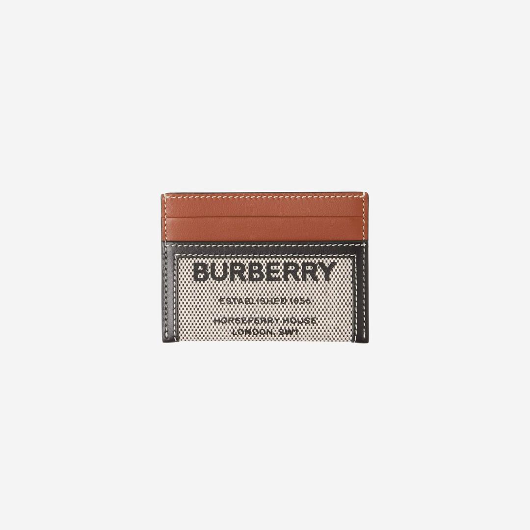 Burberry Horseferry Print Cotton Canvas and Leather Card Case Black Tan