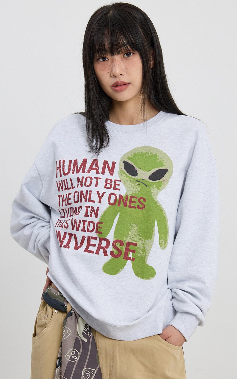 에일리언 슬로건 맨투맨 멜란지화이트