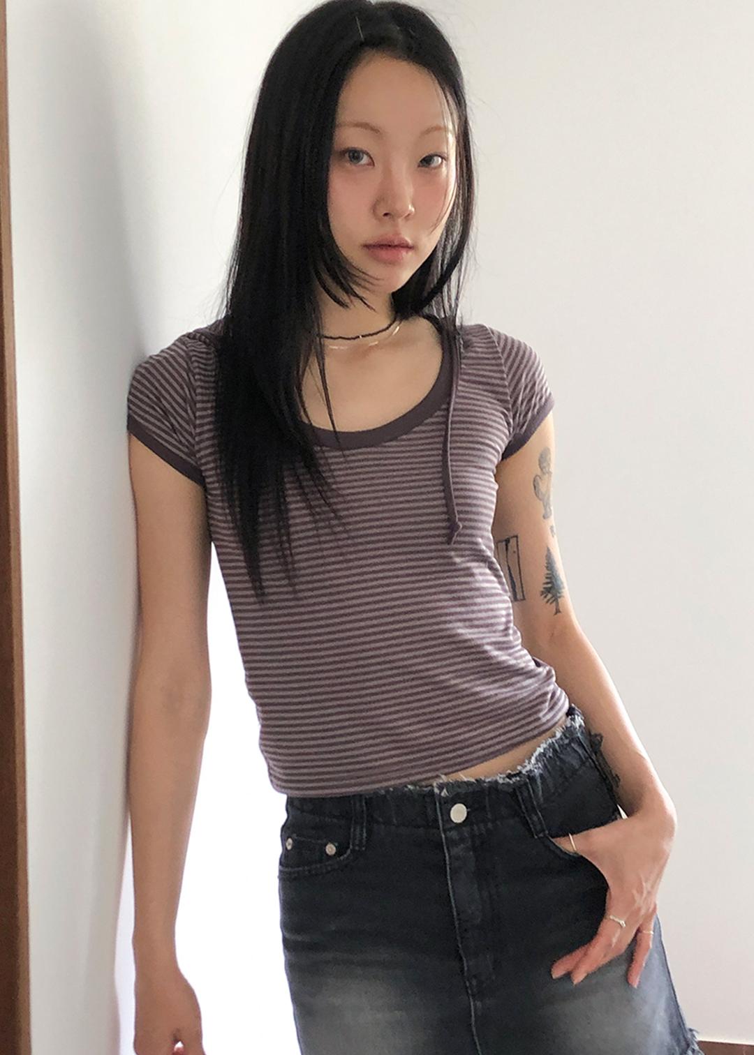 소우노 bean stripe hood tee
