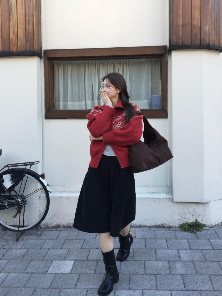 하이넥 노르딕 니트 투웨이 집업