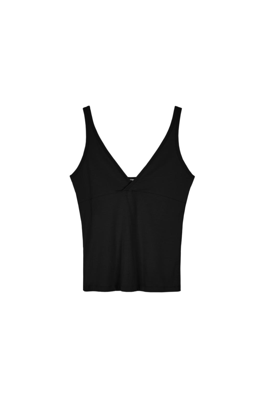 V NECK SLEEVELESS T-SHIRTS (BLACK)