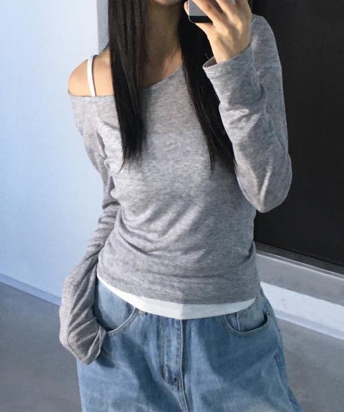 소프트 텐션 슬림 롱슬리브 멜란지