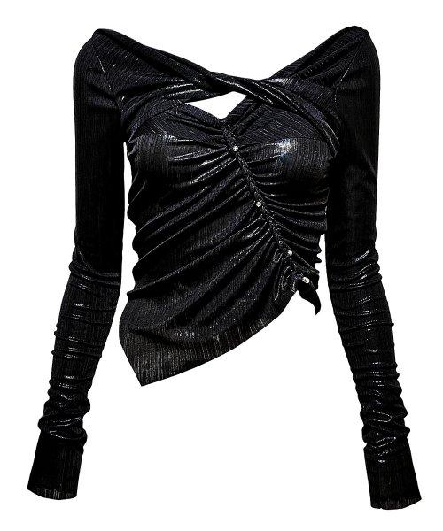 plait warp turn t-shirt - black