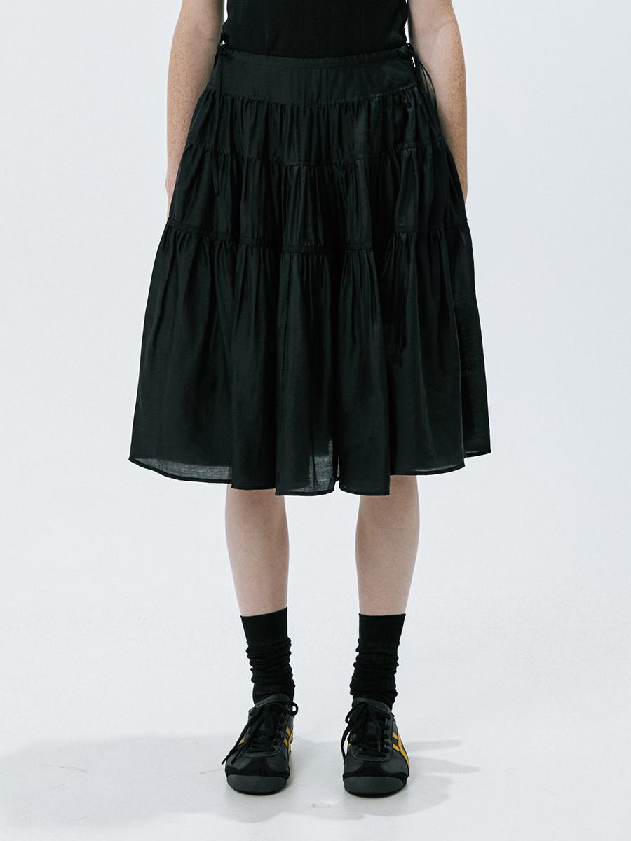 [07/10 예약배송] Shirring Ribbon Skirt (Black)