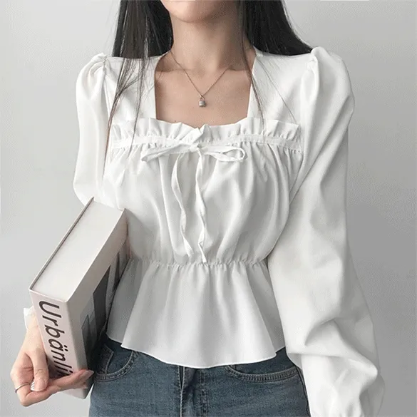 [봄 러블리룩] 허리라인 살려주는핏, 프릴 긴팔 블라우스