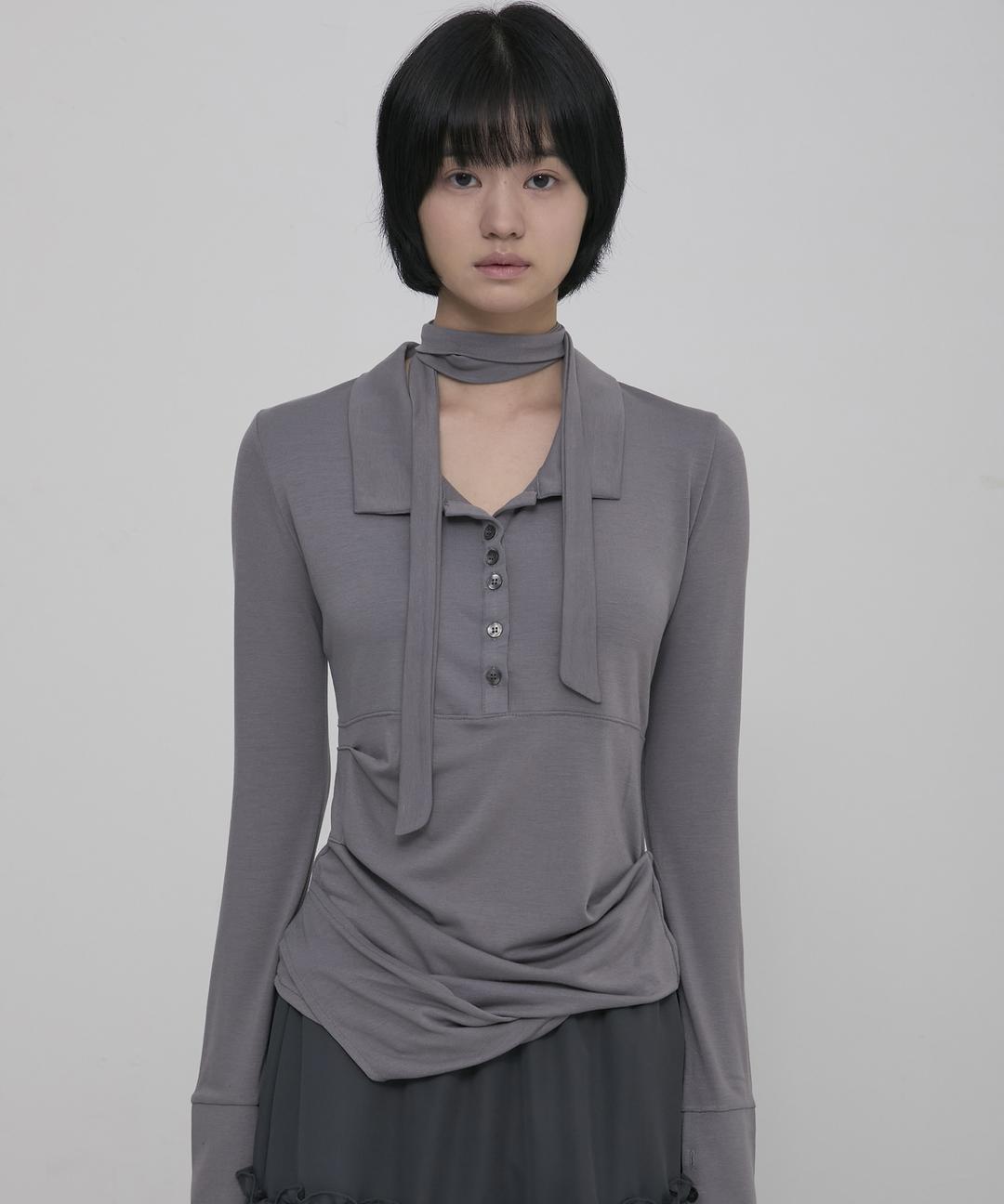 Asymmetrical Draped Shirt (FL-186_Gray)