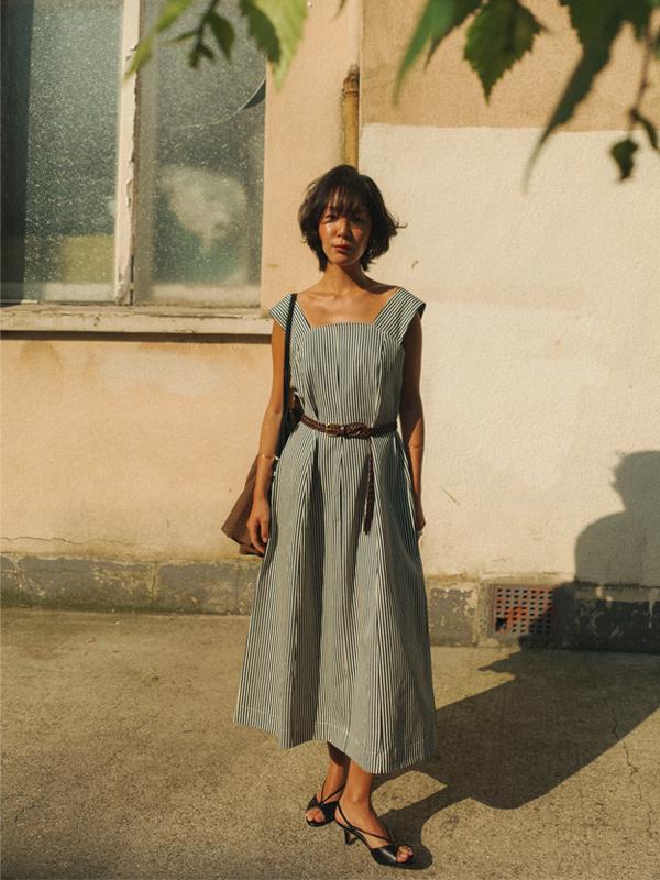 SUMMER CAMP MIDAXE DRESS, STRIPE