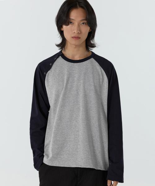 숄더 버튼 래글런 롱슬리브 (다크 네이비 / 그레이)