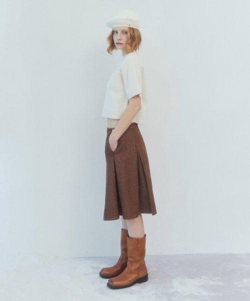 pintuck denim skirt - brown