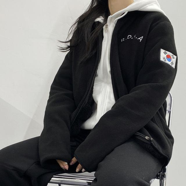 당일발송[2color] 고급 보아털 전체 자수 ROKA 로카 후리스 - 교복 아우터 체육대회 반티 로카티 단체키 남여공용 커플템 단체복 플리스 집업 교복룩 봄 가을 겨울 자켓 코리아아미