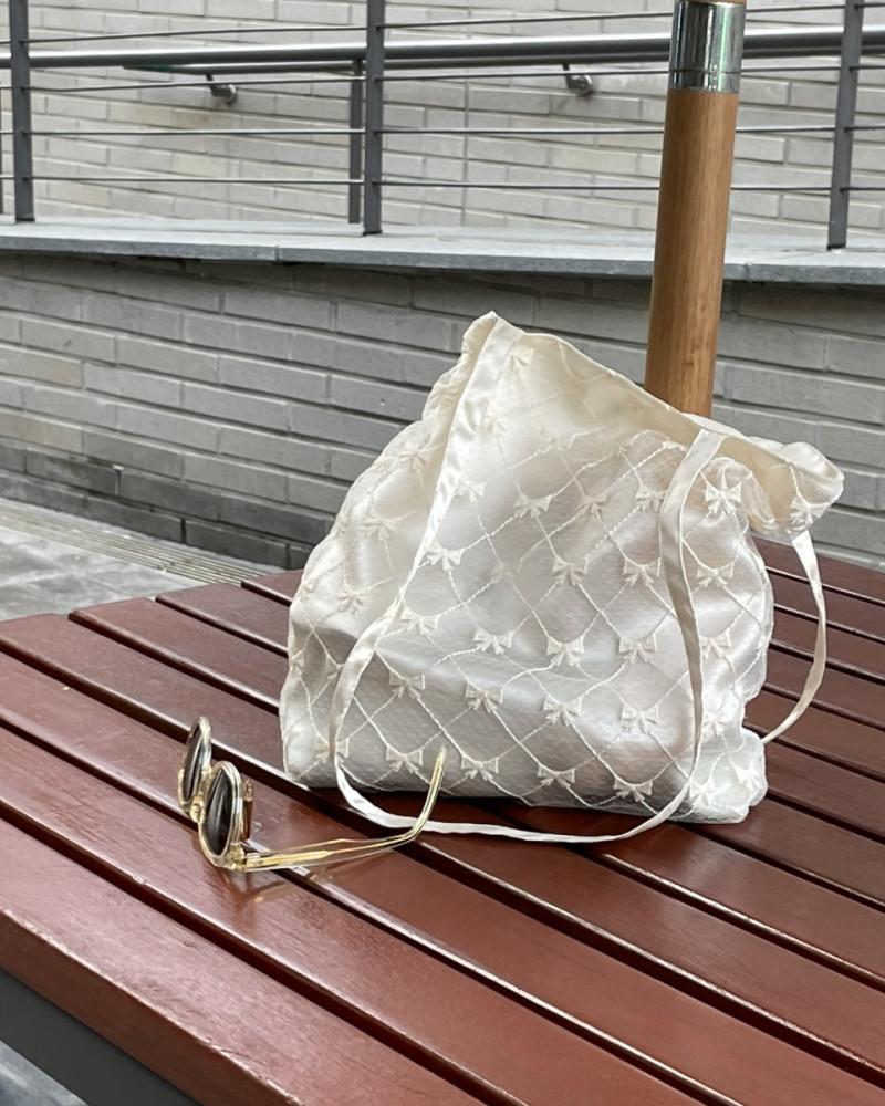 Satin Ribbon bag-Cream Ivory