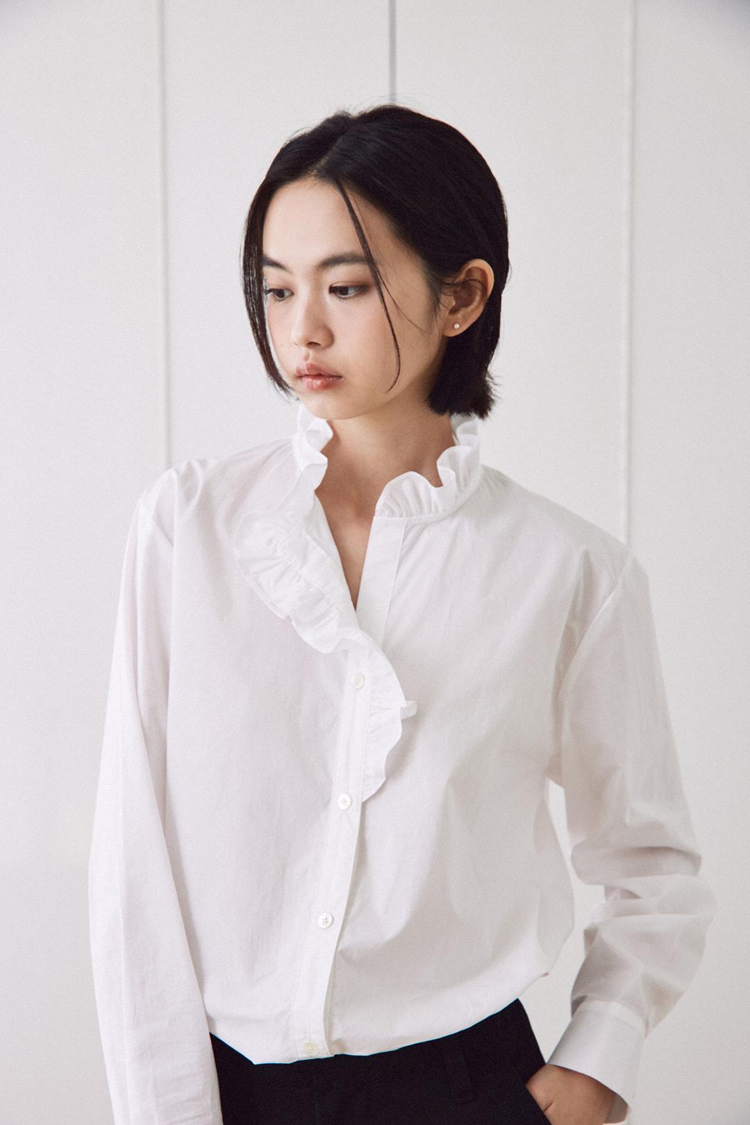 White cotton frilled shirt (*low stock)