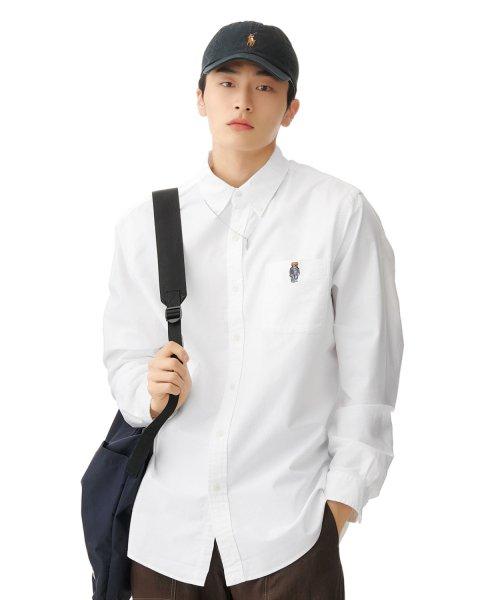 커스텀핏 폴로 베어 옥스포드 셔츠 - 화이트