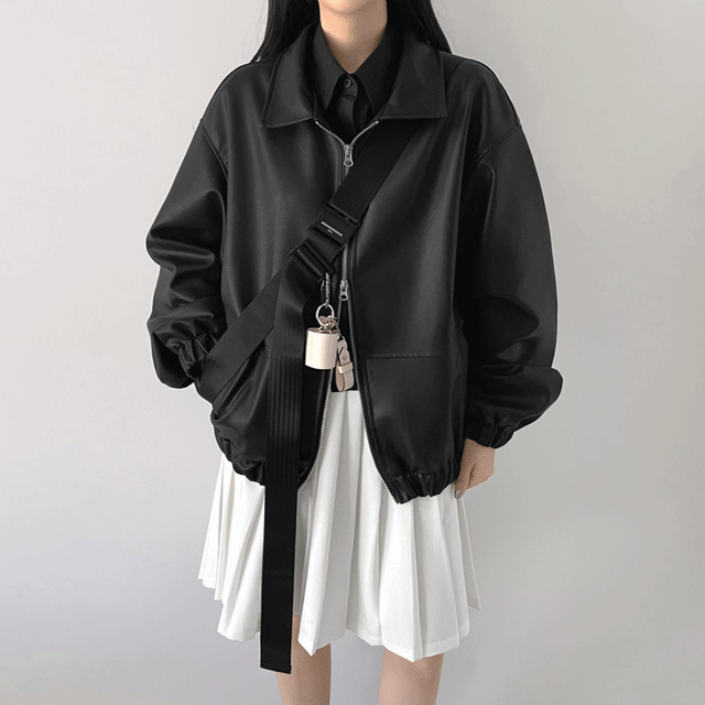 오늘만세일❣️투웨이 레더 블루종 카라 자켓