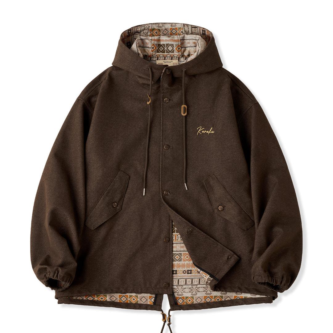 【사전예약】「Karaku」자수 로고 & 에스닉 패턴 안감 후드 데님 자켓