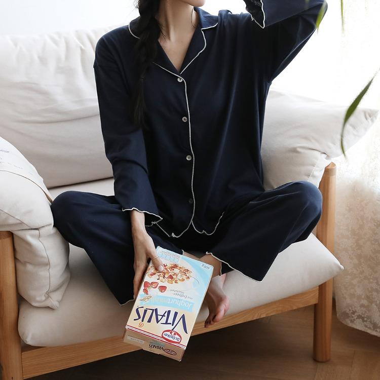 데번 심플 배색 포인트 파자마 세트