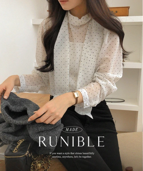 [1차 리오더🔥] MADE 포메 도트 타이 긴팔 블라우스 - 2color (포인트룩/레이어드/하객룩)
