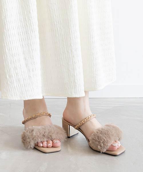 【SALE】2WAY ファーベルトミュールサンダル