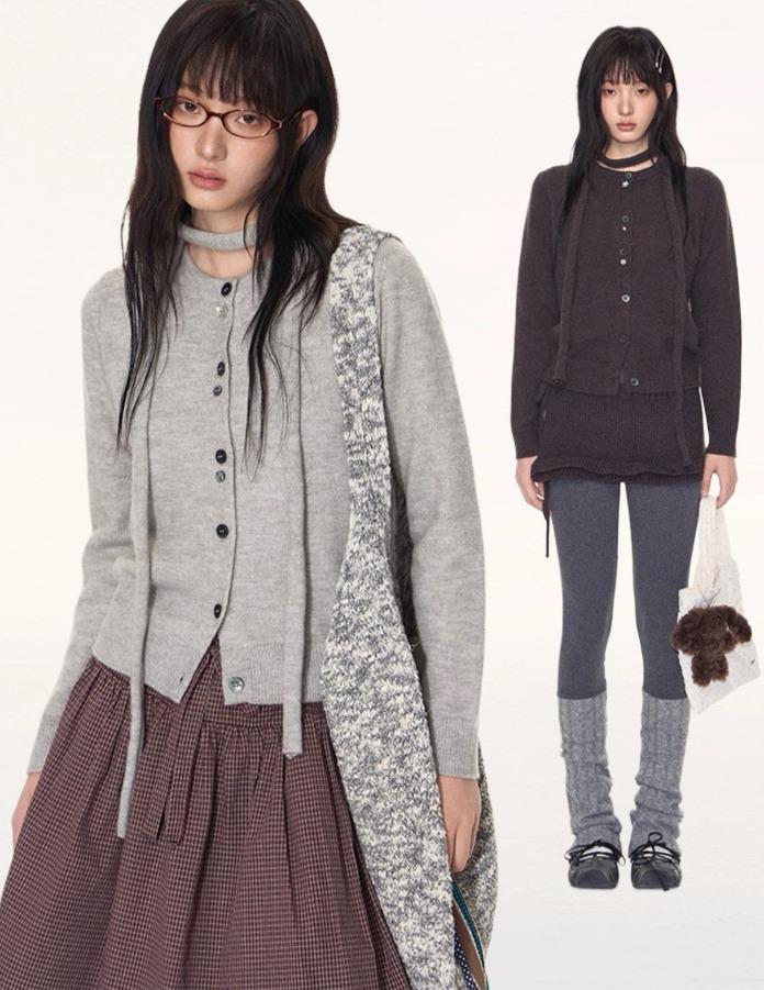 TAKEANAP 펀 버튼 스카프 가디건/레이어드 미니 스커트 (2color)