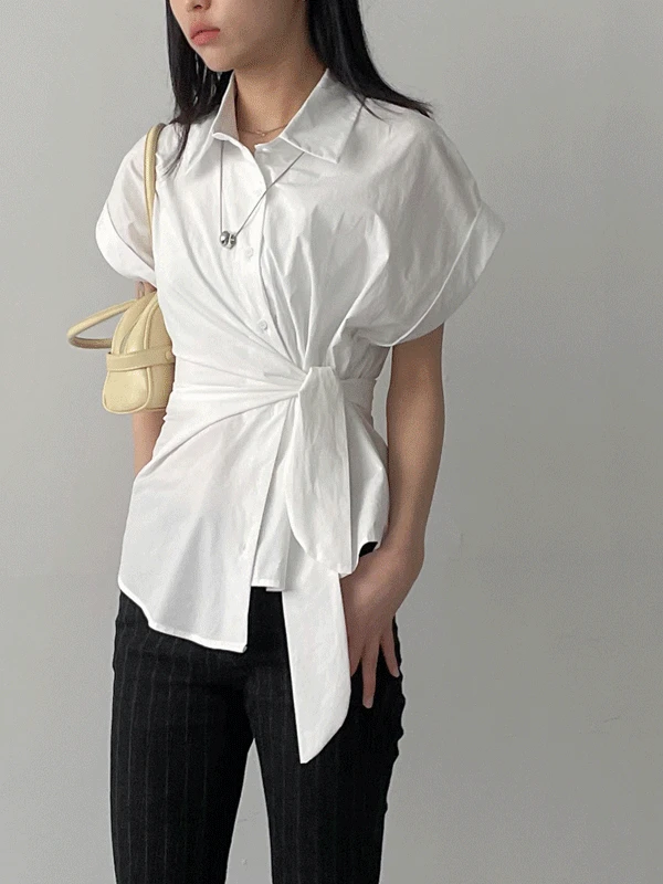 [~77까지/허리잘록핏🤍] 베인 랩 반팔 셔츠 (4C)