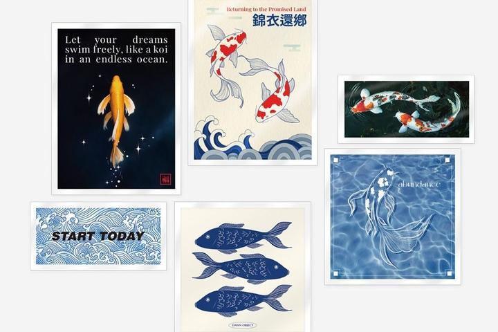 풍수 돈들어오는 그림 구어도 황금 잉어 아크릴 마그네틱 냉장고 자석 6p 세트