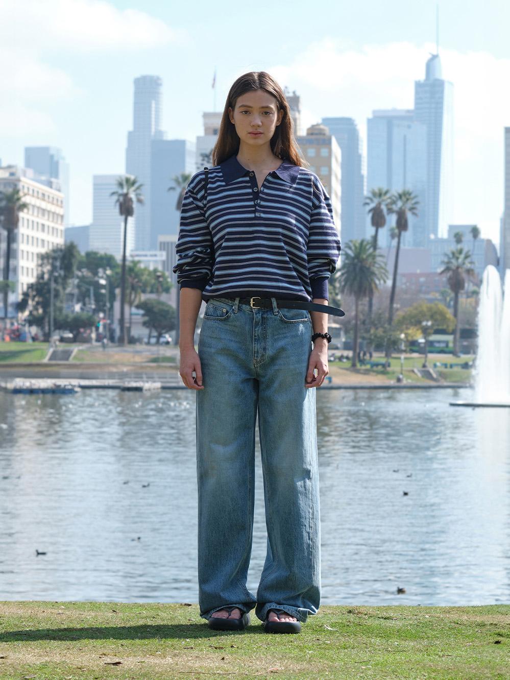 [4/15 예약배송] STRIPED OPEN COLLAR SWEATER_NAVY STRIPE