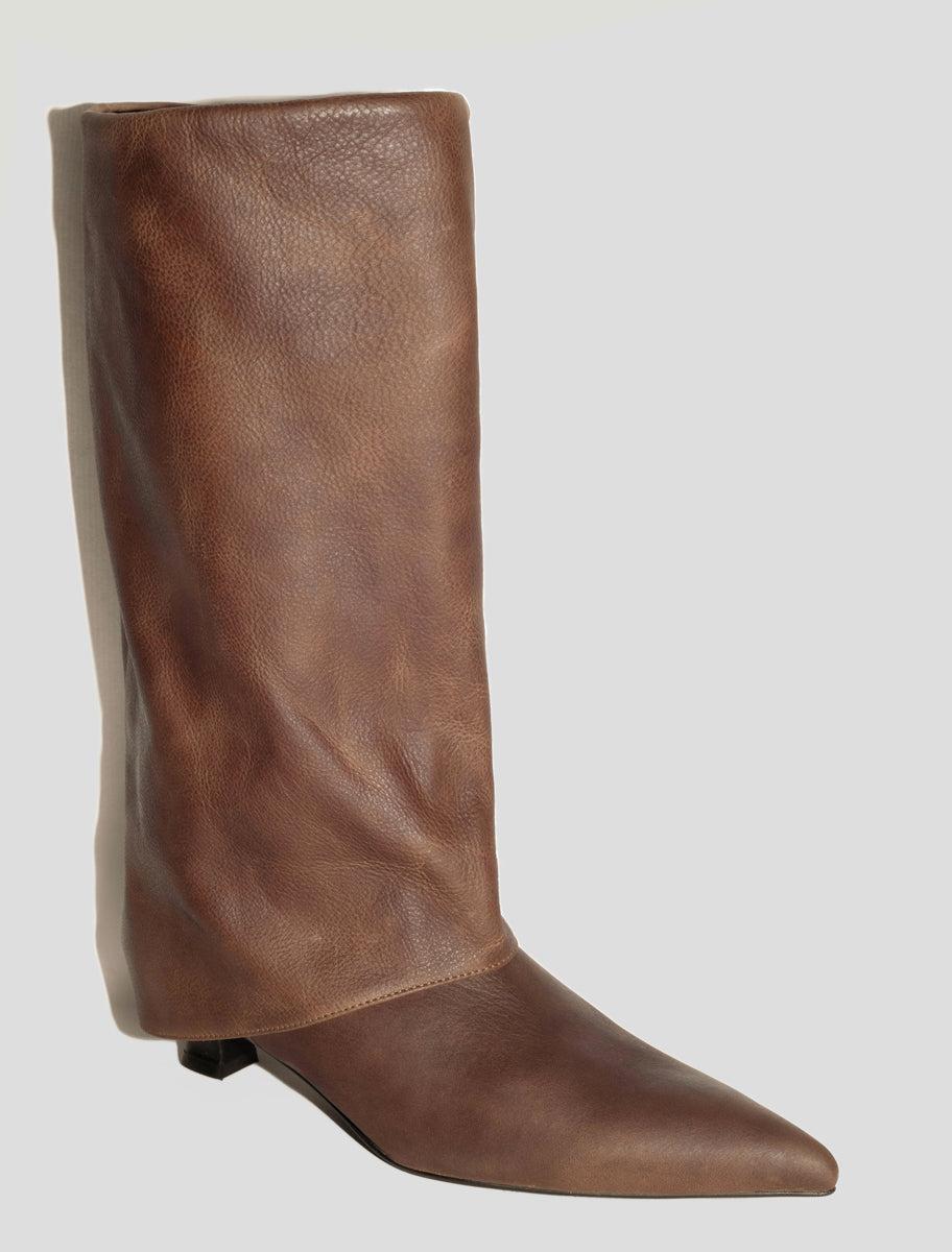 FORTUNA-Brown high double-layer effect boot in 3 cm heel