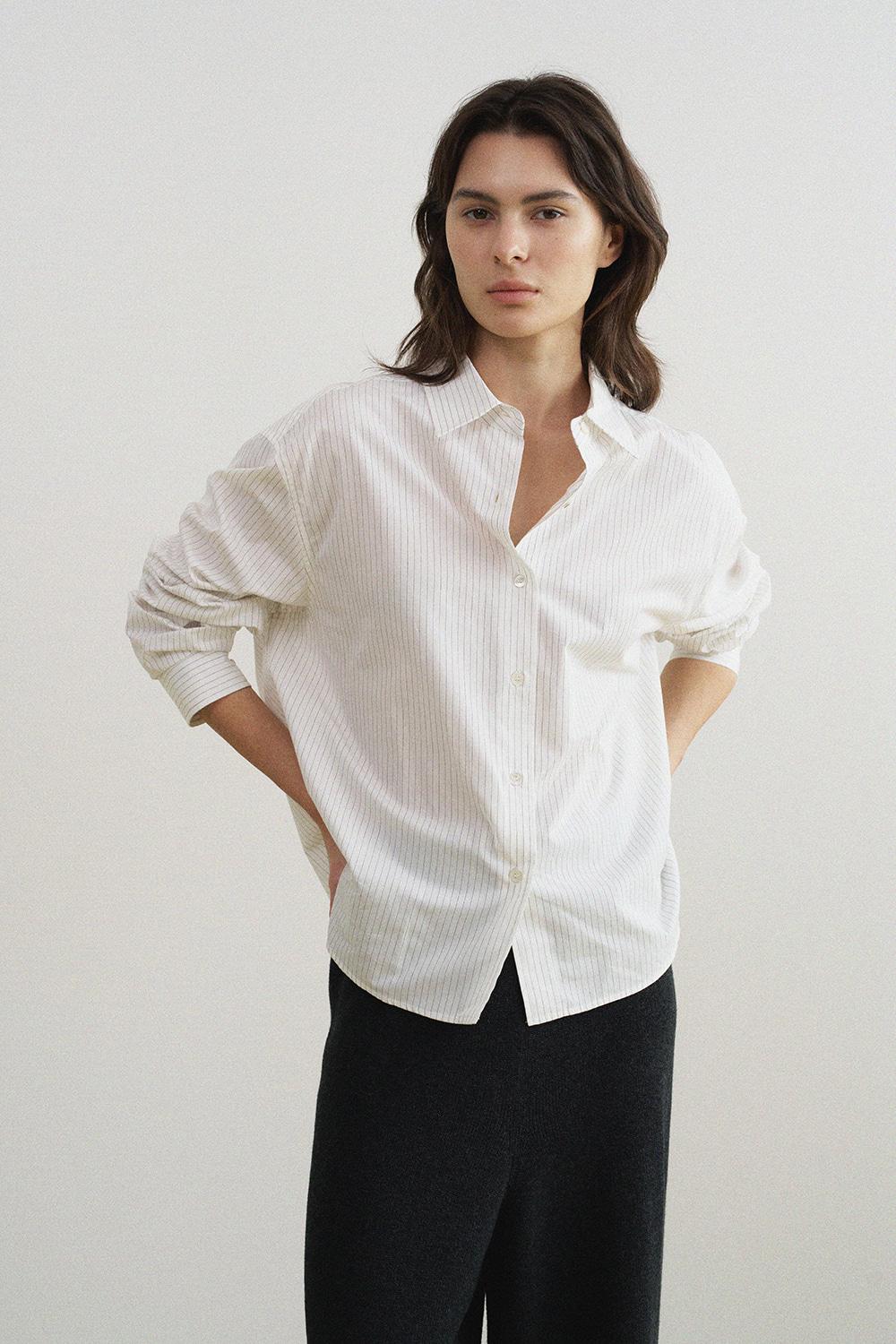 [3th] Noia Stripe Shirts fabric from japan 'UEYAMA’ (White)