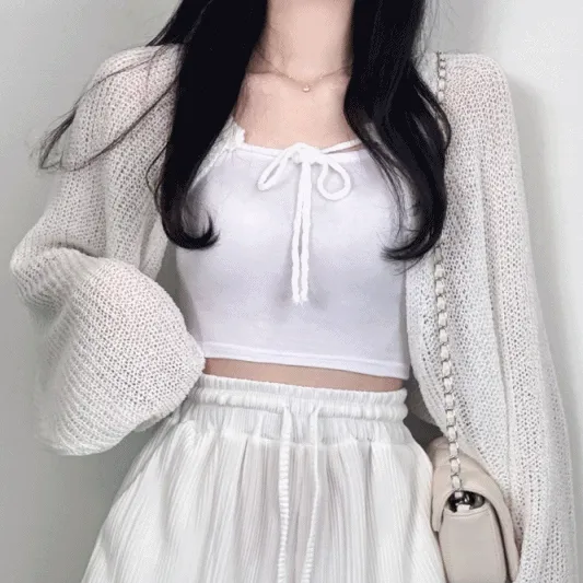[9color/여리여리~] 국내제작 리본 니트 볼레로 가디건 크롭가디건 니트가디건