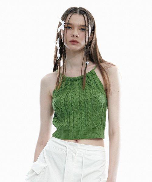 케이블 홀터 크롭 뷔스티에 크롭티 니트 튜브 탑[그린]