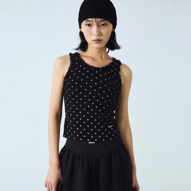 DOT LACE SLEEVELESS TOP_BLACK