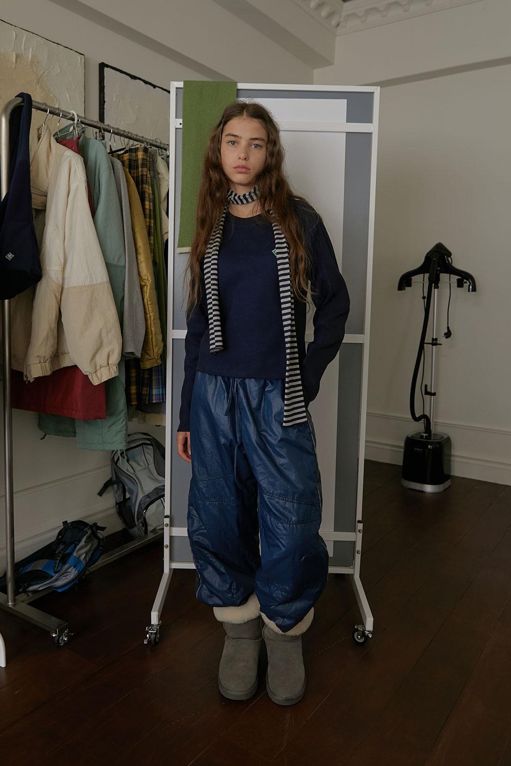 two-tone windbreaker pants _ Navy