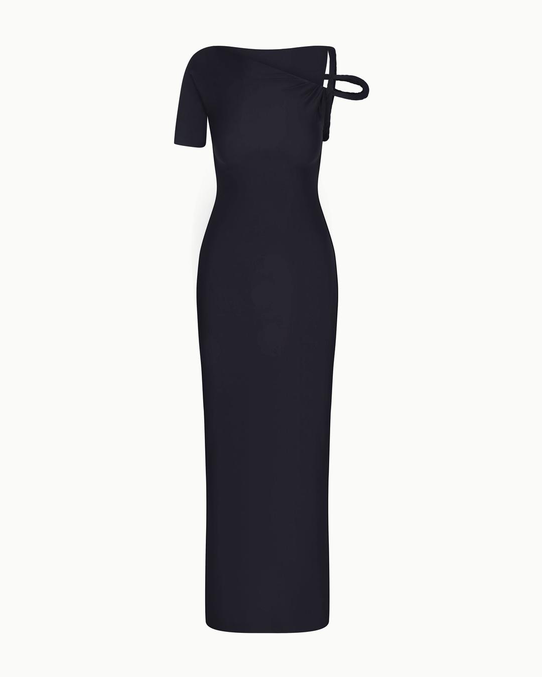 Sleek Stretch Twist Maxi Dress | Black - XXS
