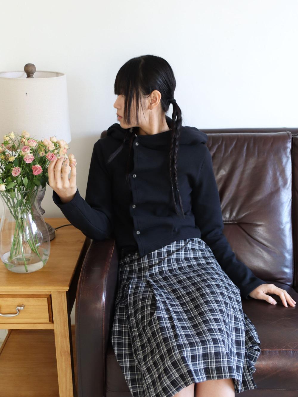 김미 후드 언발 셔링 가디건