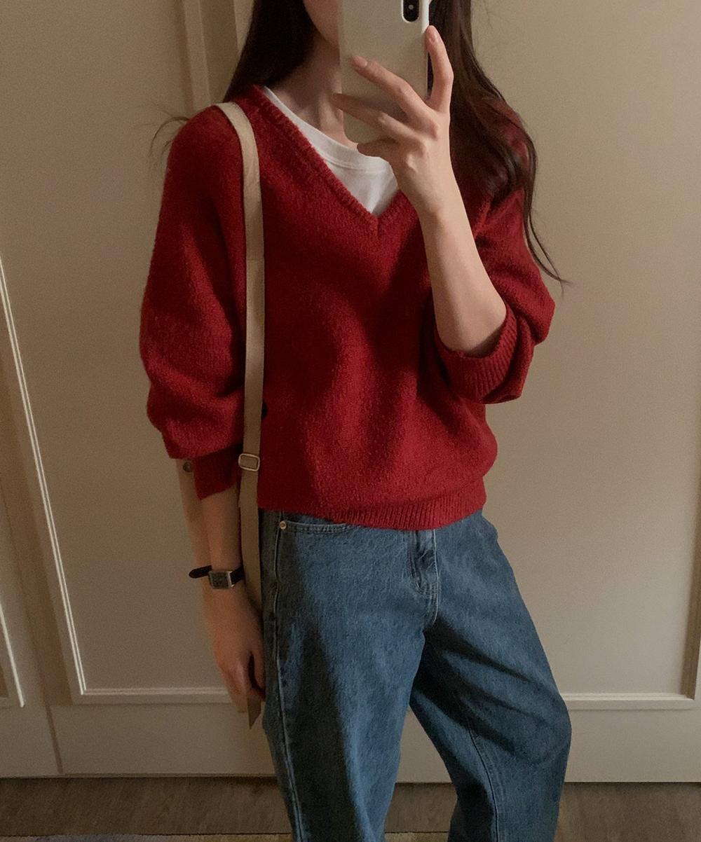 버나뎃 프로퍼 울 딥브이 새들 브이 니트 (5col) proper 연말룩 크리스마스