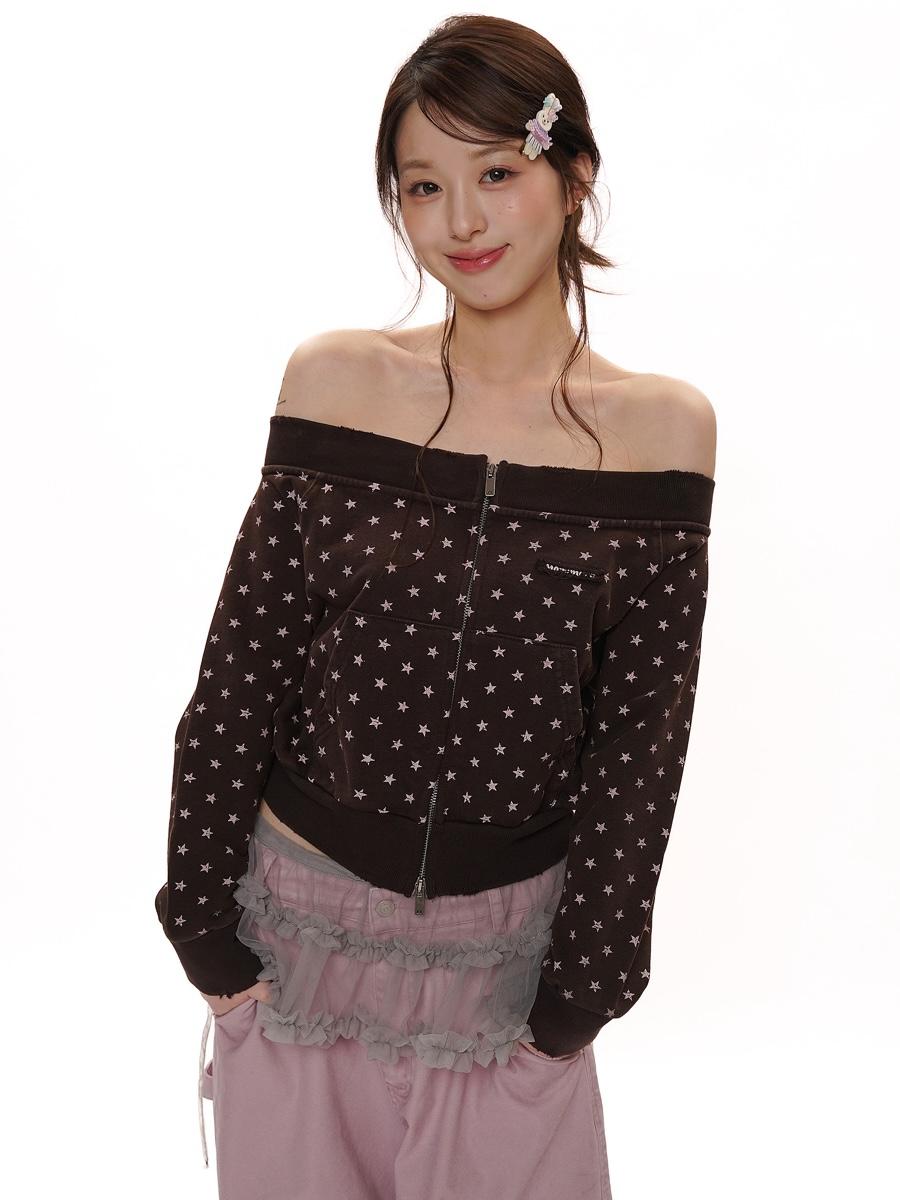 MOROMORO2 Star Crack Zip-Up Sweatshirt
