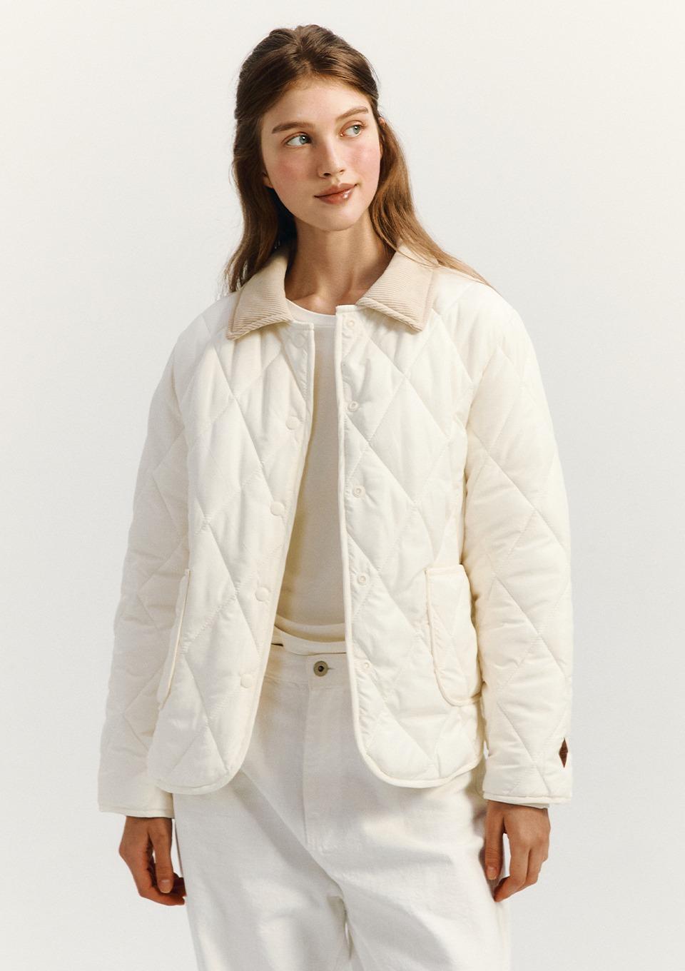 코듀로이 배색 카라 퀼팅 자켓(MAFDPD03NIV)