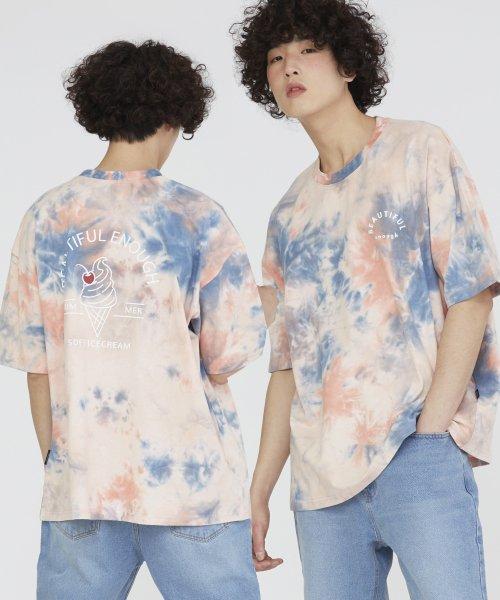 썸머 아이스크림 타이다이 반팔티셔츠 블루오렌지