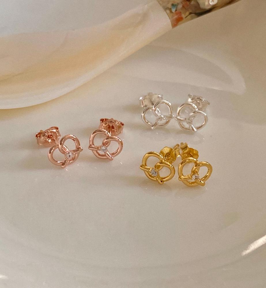 실버 925 프레즐 하트 큐빅 데일리 은 귀걸이 (3 colors)