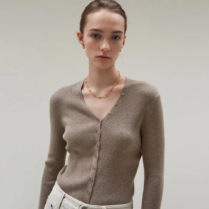 [12th][ESSENTIAL] BUTTON SLIM KNIT CARDIGAN_BROWN