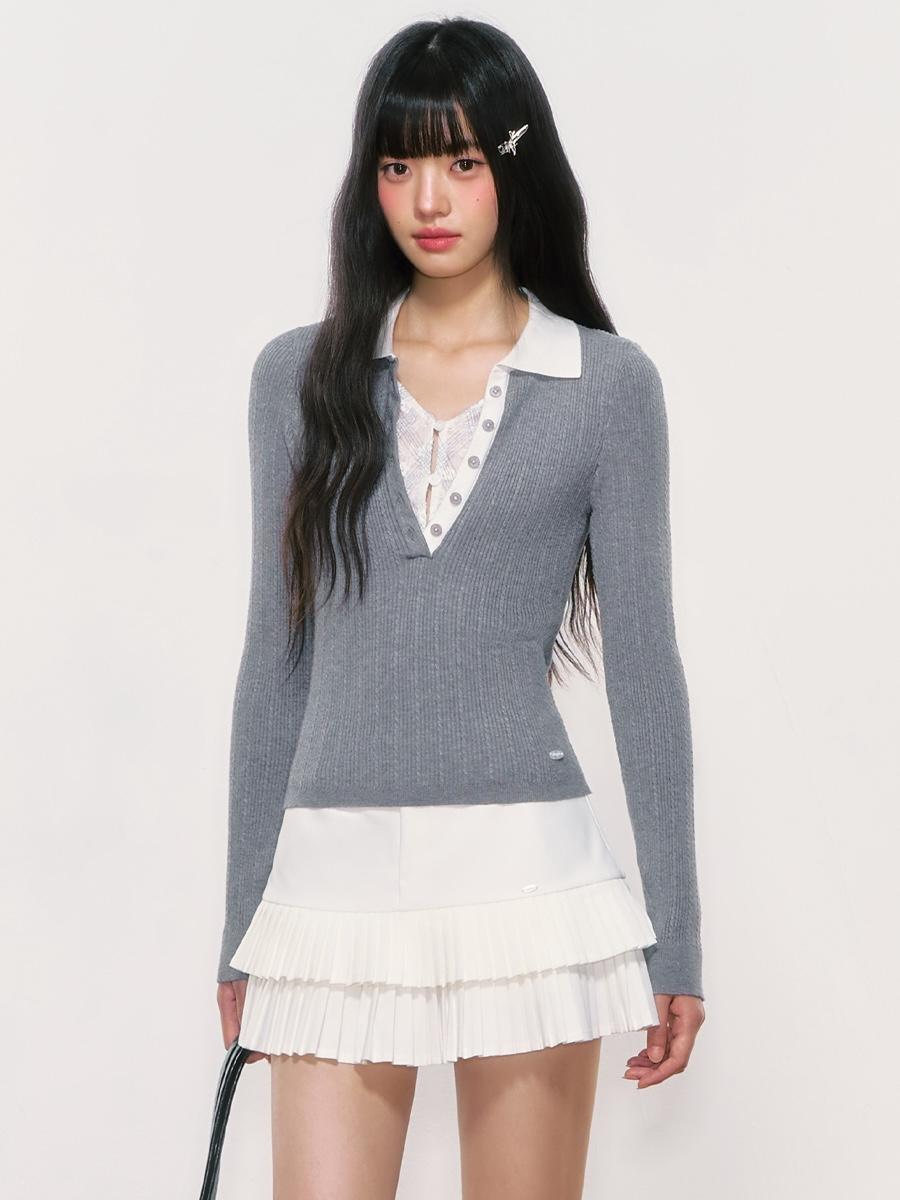 Weekendhub Lace Stitched Polo Knit