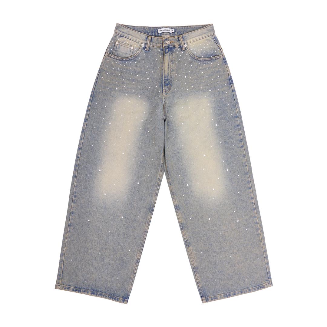 WIDE DENIM PANTS BLUE (BEADED)