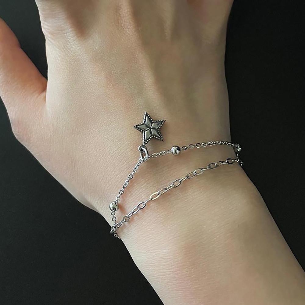 투체인 레이어드 스타 팔찌 써지컬스틸 별