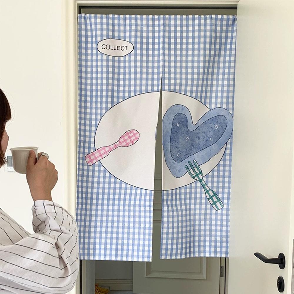 공간분리 귀여운 패브릭 체크 커텐 욕실 방문 주방 바란스커튼