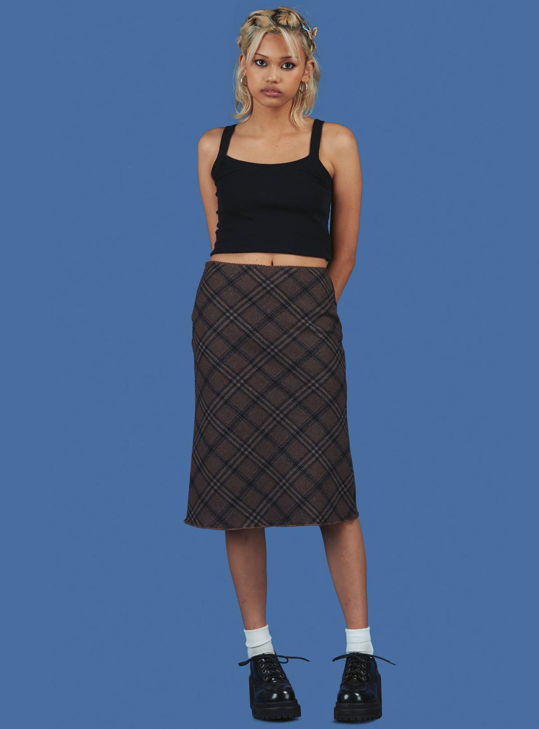 Mocha Skirt - M / Brown Plaid