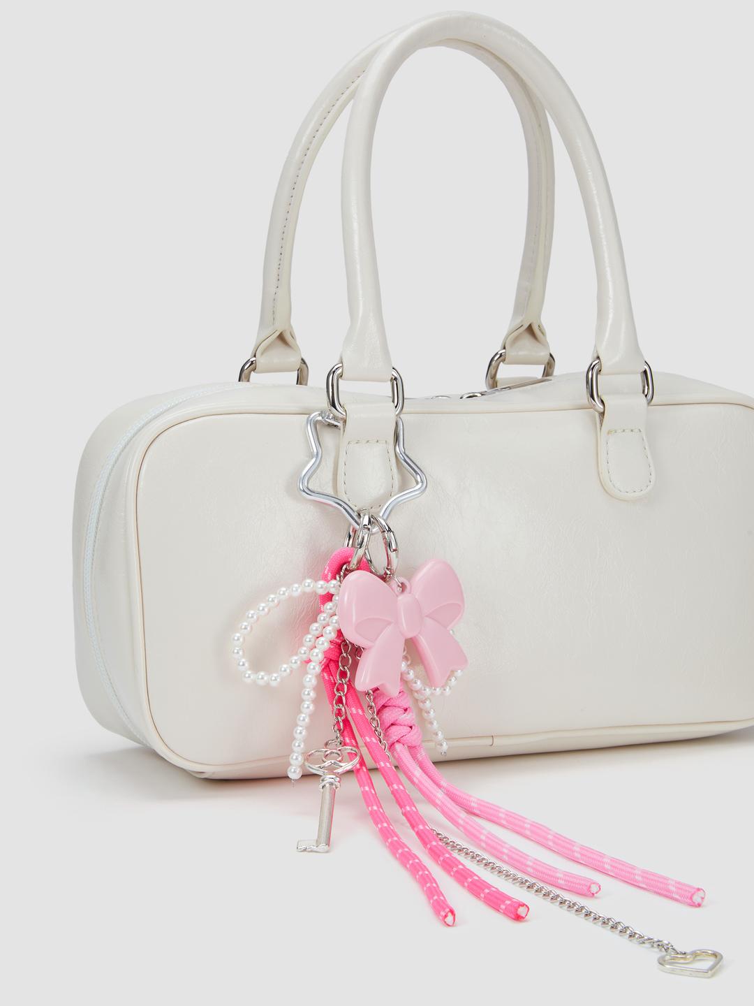 BOW & FAUX PEARL & KEY & HEART BAG CHARM