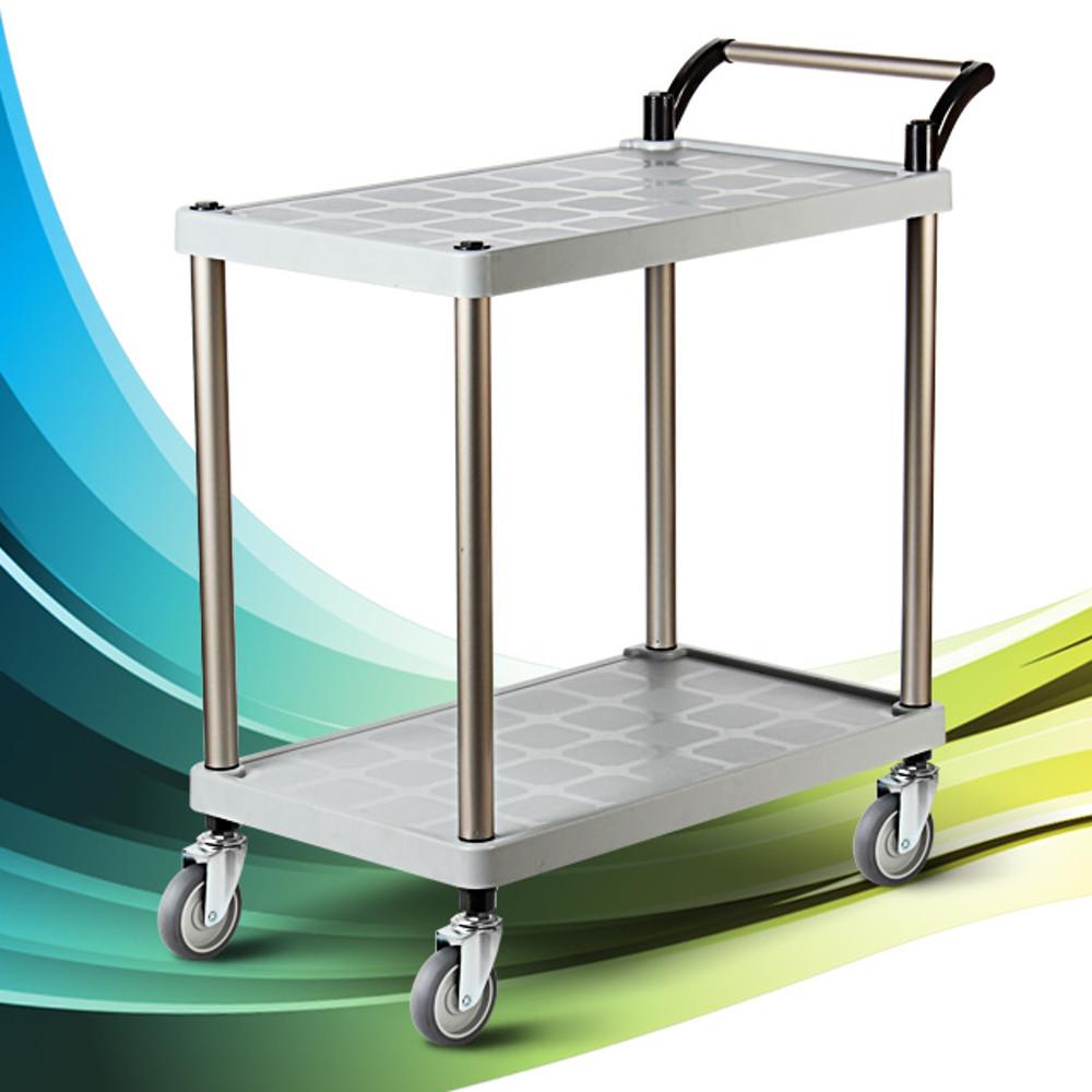 웨건 주방카트 무빙트롤리 이동식업소용 서빙카 이동 보급형 플라스틱 PP 2단 중 회색바퀴