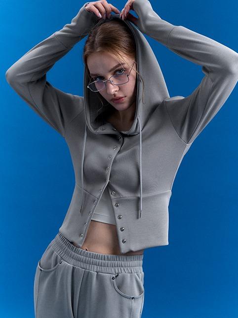 리사이클 후드 스냅 가디건