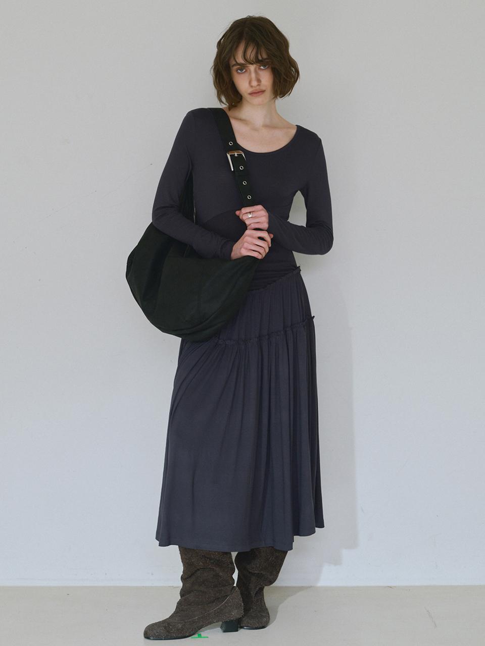 Jersey Shirring Maxi Dress [Charcoal]
